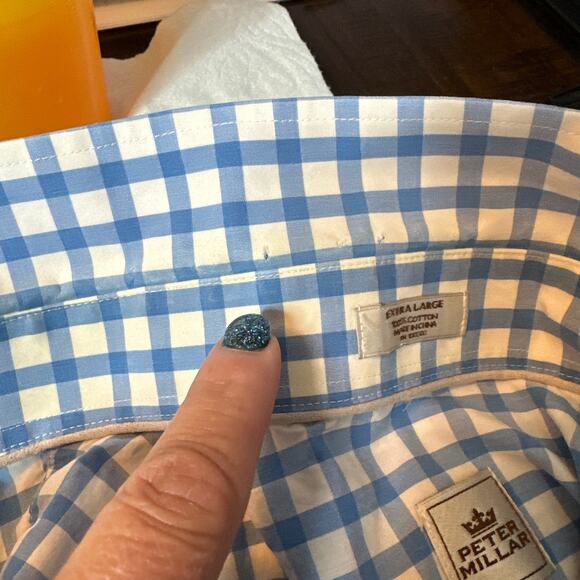 Peter Millar Plaid Button Down Shirt Blue Collared Short Sleeve Size XL - Picture 7 of 7
